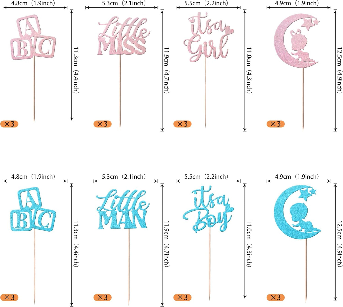 Rsstarxi 24 Pack Boy or Girl Cupcake Toppers Glitter Baby Girl It's a Girl Cupcake Picks It's a Boy Gender Reveal Cake Decoration for Pink or Blue Baby Shower Kids Birthday Party Decorations Supplies