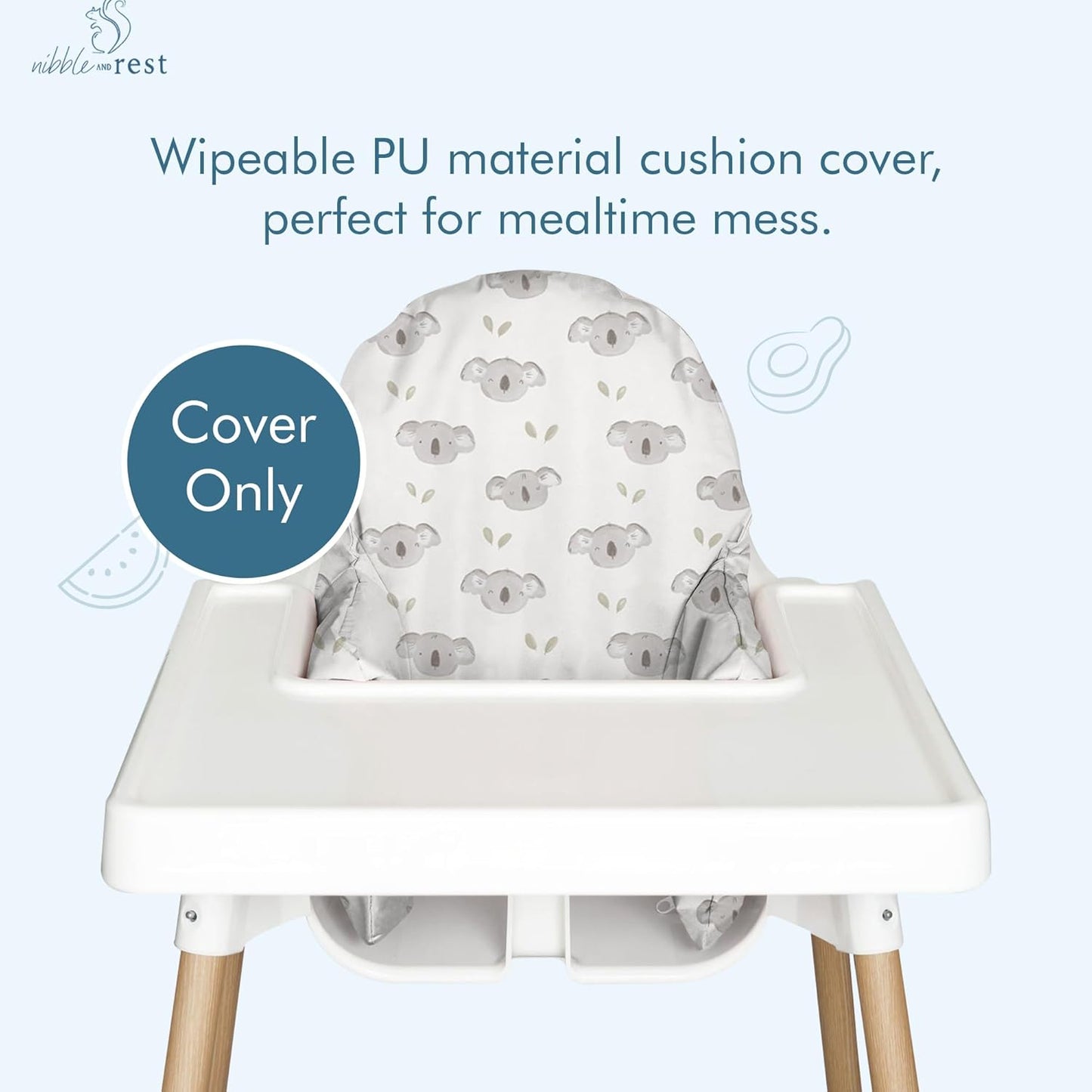 Nibble and Rest Highchair Cushion Cover for Inflatable Cushion, Compatible for IKEA Antilop Highchair, Accessories Stain-Proof and Wipeable Cover (Cushion NOT Included)(Little Koala)
