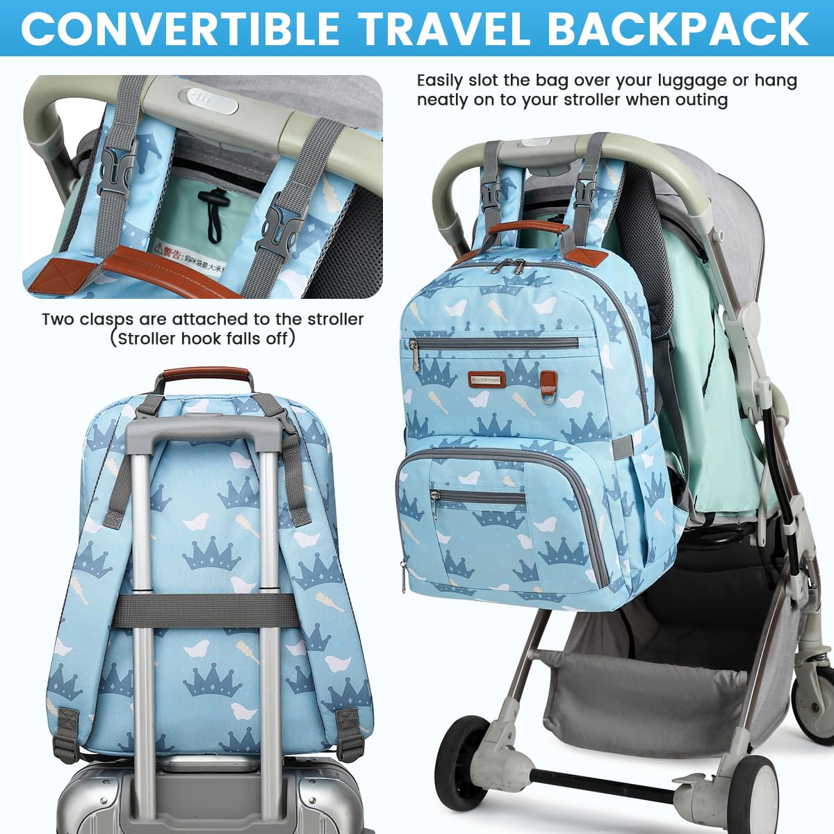 Diaper Bag Backpack, Large Baby Nappy Bags with Portable Changing Pad for Boys and GirlsMultifunction Travel Baby Bag for Moms Dads, Shower Gifts Waterproof and Stylish