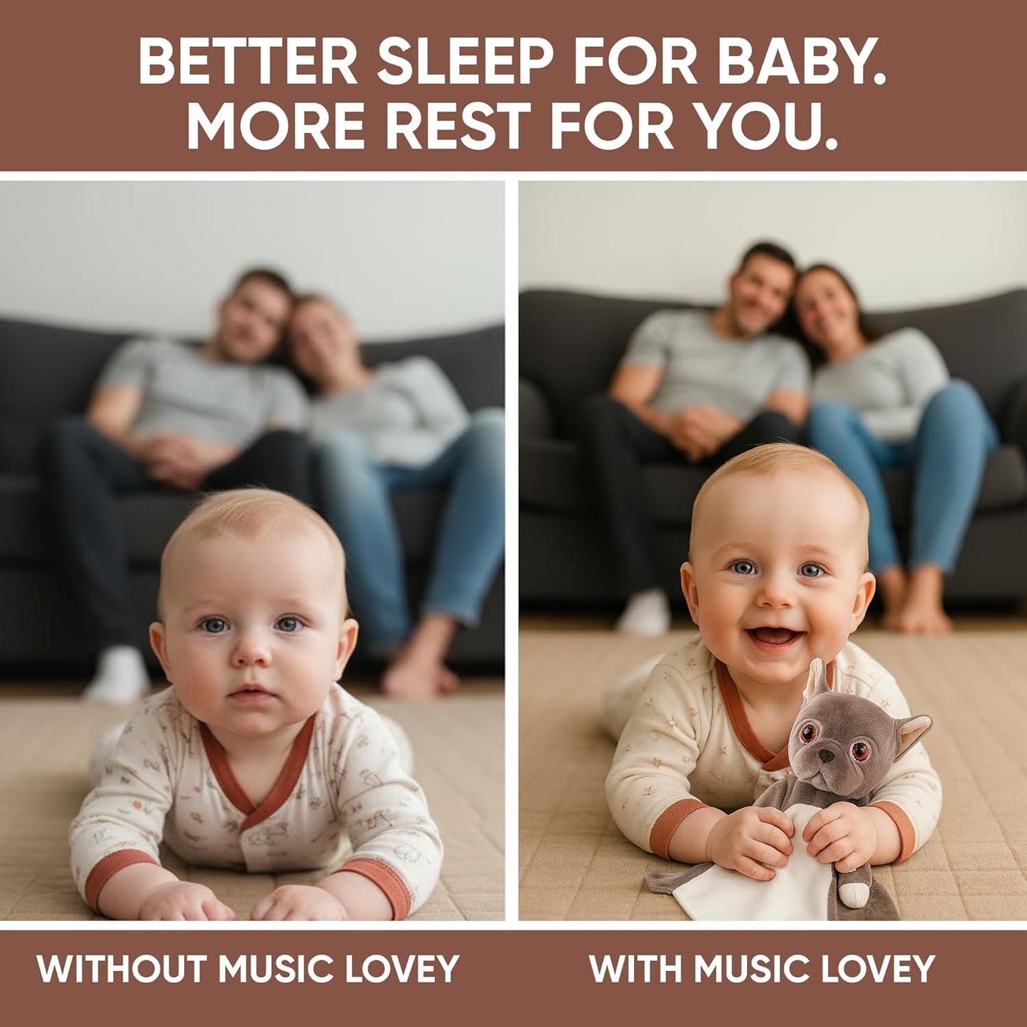 Baby Sleep Soother Taupe Bulldog Plush with Heartbeat & Lullaby Sounds, 4-in-1 Sound Machine, Security Blanket & Pacifier Holder, Baby Registry Essential & Christmas Gift for Newborns & Infants