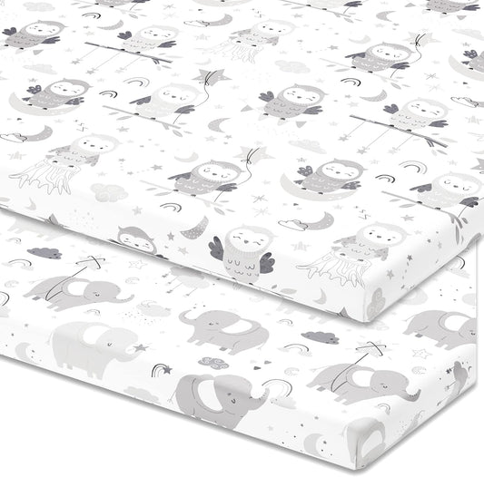 Pack and Play Sheets Fitted – Compatible with 4moms Breeze Plus Playard and Other Large Playpen Mattress – Snuggly Soft 100% Jersey Cotton – 2 Pack Play Yard Sheet Set for Boys & Girls