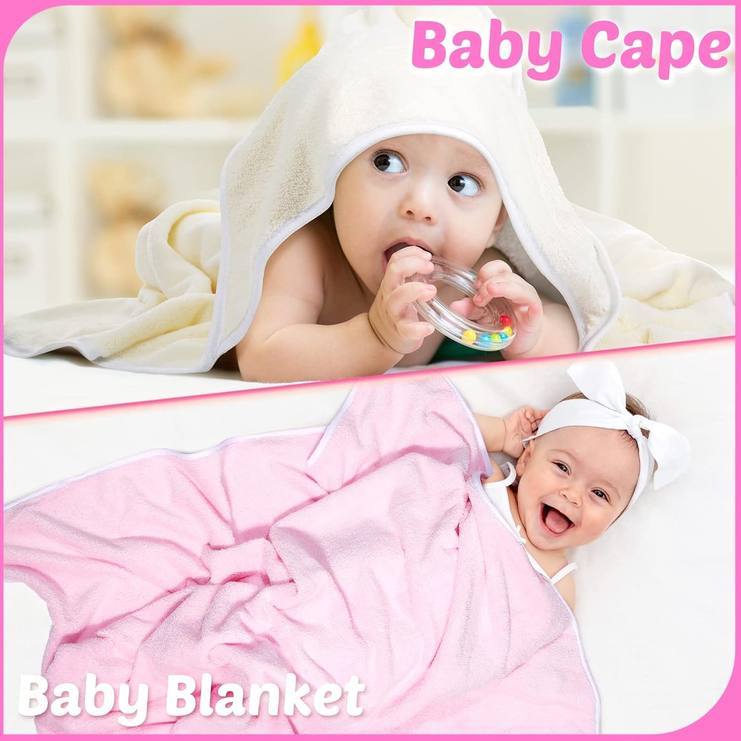 Reginary 4 Pack Baby Hooded Towels Coral Fleece Baby Bath Towels 30 x 30 Inch Soft Absorbent Hooded Bath Blanket for Newborn Toddler Infant Boy Girl Shower Gift Supplies (White, Pink)