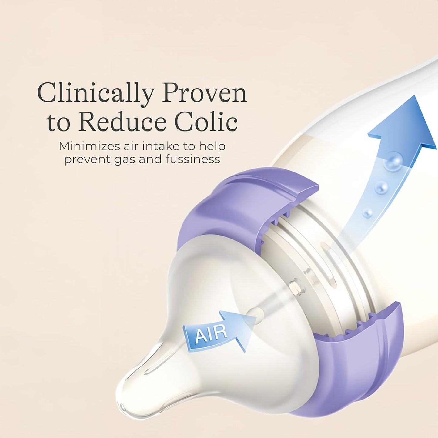 Lansinoh Anti-Colic Baby Bottles for Breastfeeding Babies, 8 Ounces, 6 Count, Includes 6 Medium Flow Nipples, Size M