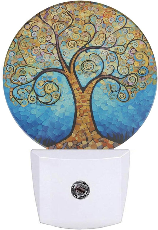 EKOBLA Art Tree Night Light, Tree with Golden Leaves Night Lights Plug into Wall Auto Sensor Led Lighting for Home Stairway Hallway Bedroom 0.5W Sleep Friendly