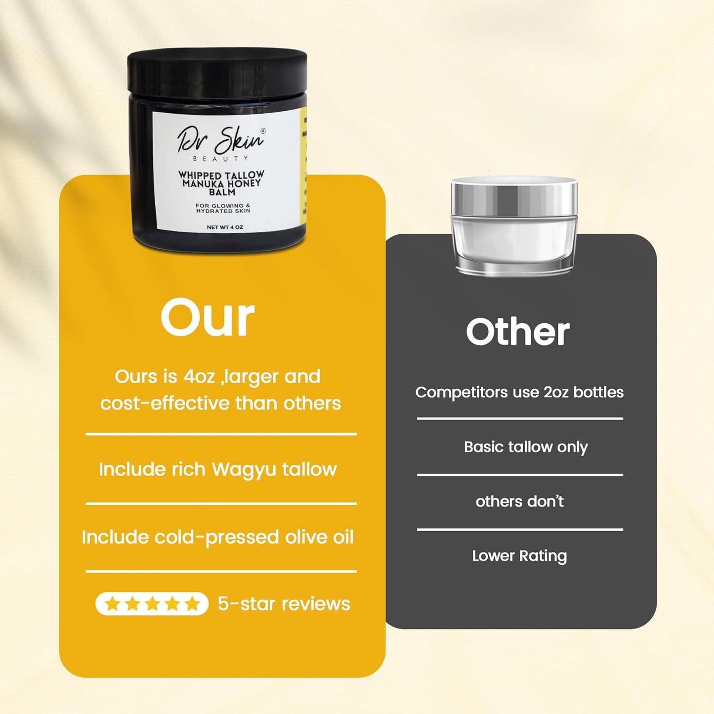 Whipped Beef Tallow and Manuka Honey Balm, 4oz, Orange scent, Grass Fed Grass Finished Organic Face Cream, Body Lotion, and Lip Balm for psoriasis, eczema and babies