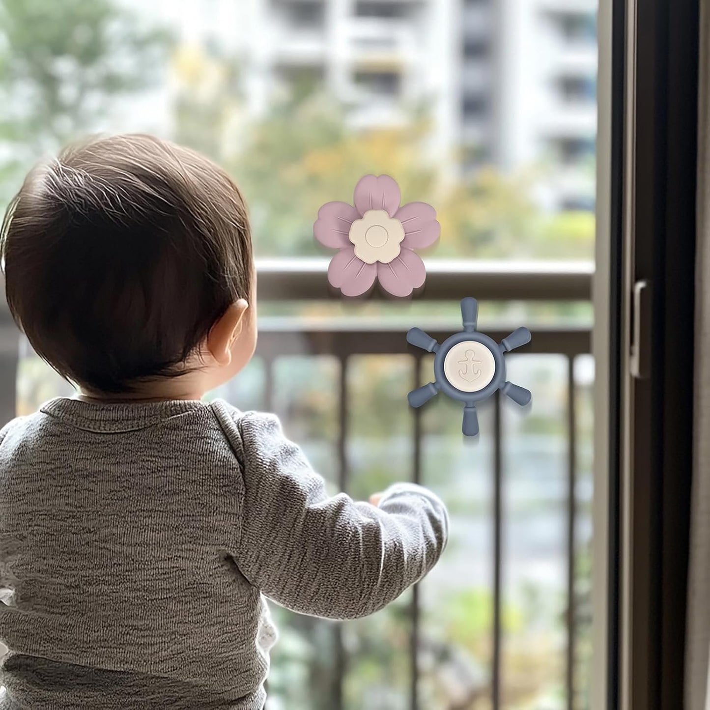 Suction Cup Spinner Toys | Baby Bath Toys for Kids Ages 1-3 | Suction Toys, Baby Toys, Sensory Toys for Car Travel, Table, Highchair, Window, Bathtub (Power Rose+Dusty Lilac)