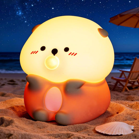 Sea Otter Night Light, Cute Otter Gifts, Soft Silicone Lamp with 3 Level Warm Light and RGB Changing, Breastfeeding Nursery Portable Kawaii Bedside Lamp for Baby, Toddler, Boys and Girls
