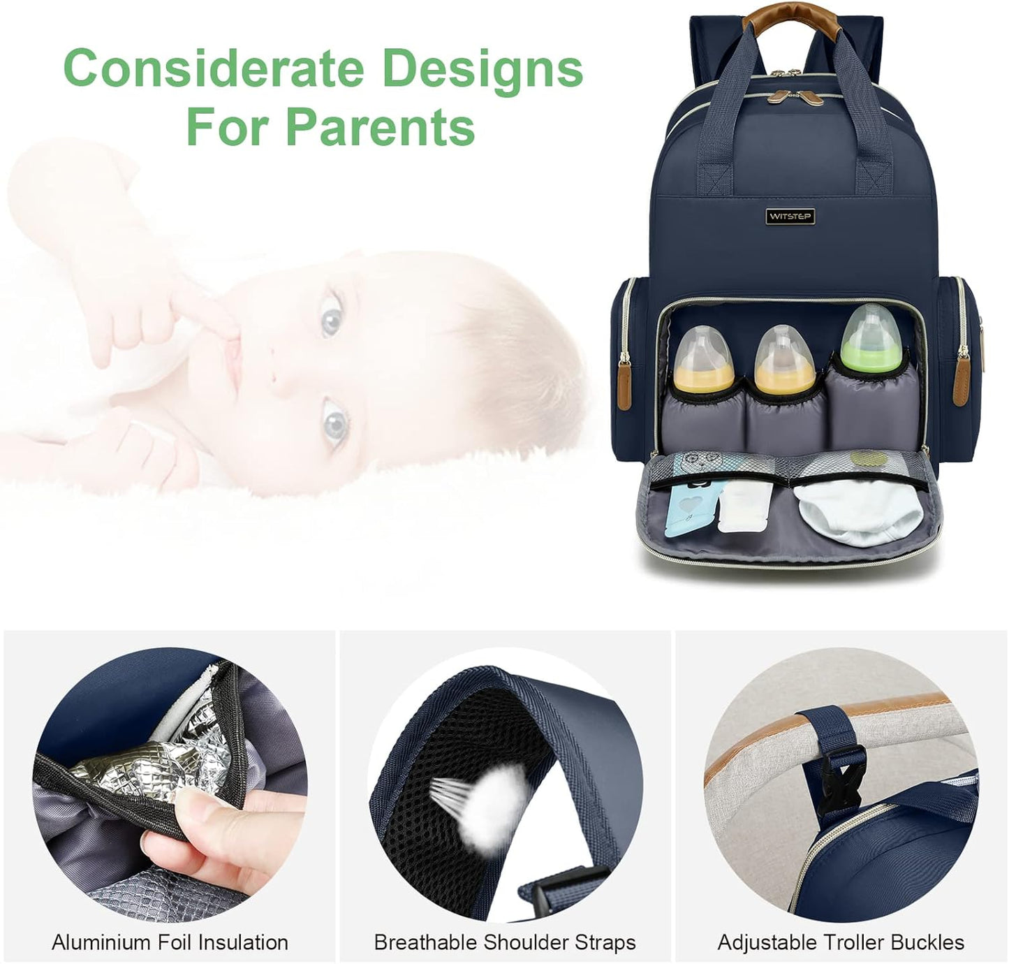 Diaper Bag Backpack with Changing Station, Baby Diaper Bag Organizer for Moms Dads Large Baby Changing Bags