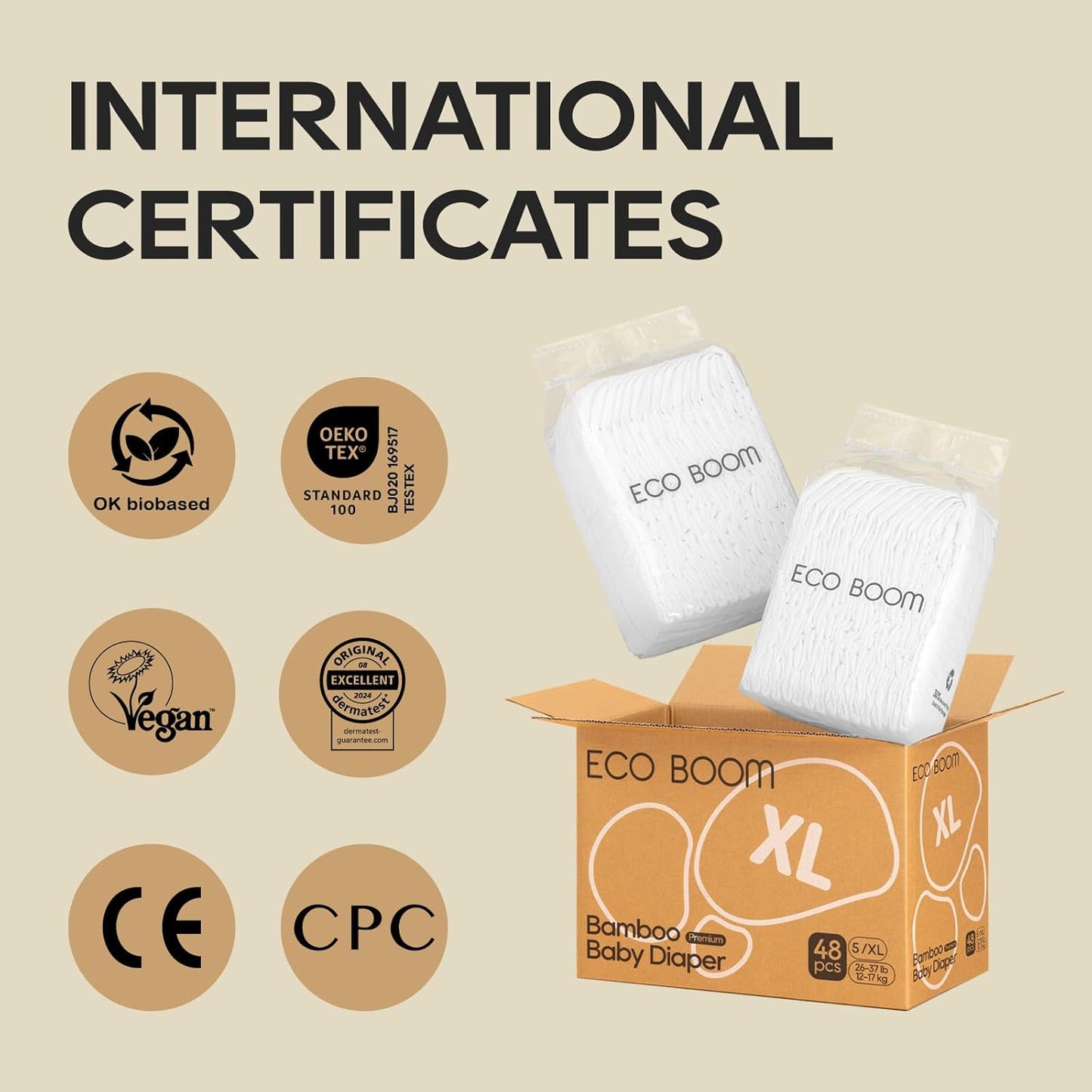 ECO BOOM Diapers, Viscose from Bamboo Diapers, Natural Soft Disposable Nappies for Infant, Size 3 Suitable for 13 to 22lb (Medium - 68 Count)