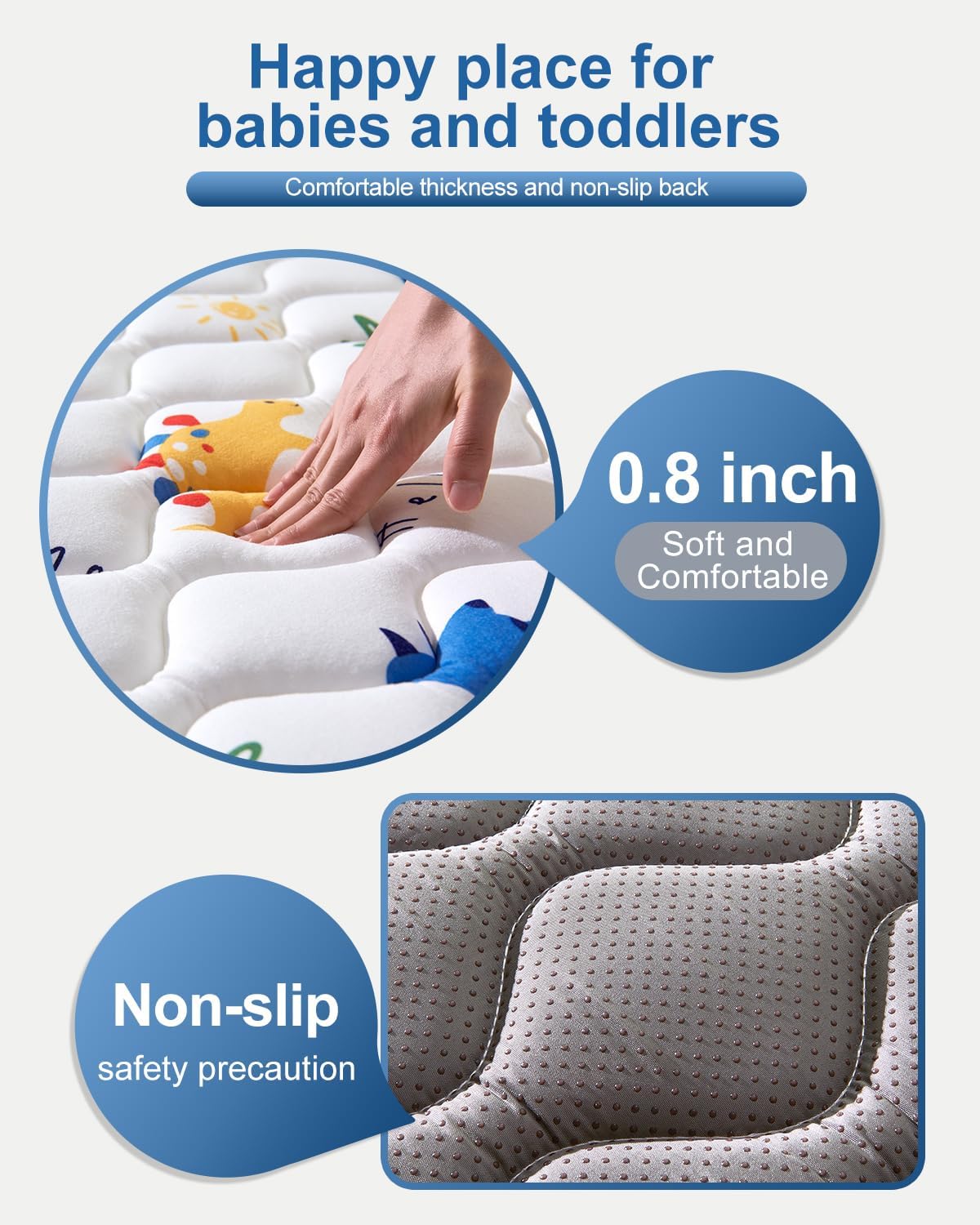 Odorless Premium Foam Baby Play Mat, Soft Microfiber Fabric Crawling Mat for Floor- Comfortable and Hypoallergenic, Non-Slip Cushioned Floor Playpen mat for Infants,Babies,Toddlers