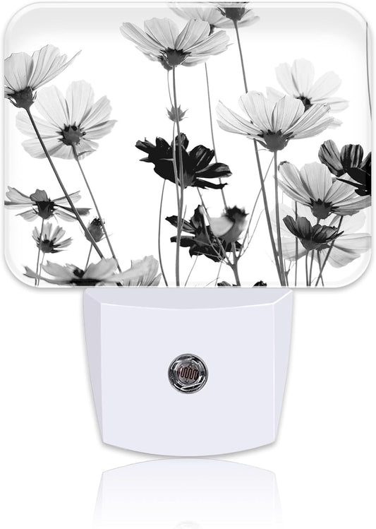Black and White Daisy Plug in Night Lights, Daisy Flowers Nightlight Plug Into Wall Dusk to Dawn Sensor for Kid Girls Boys Women Men Room, Hallway, Kitchen, Bathroom, Stairs Decor