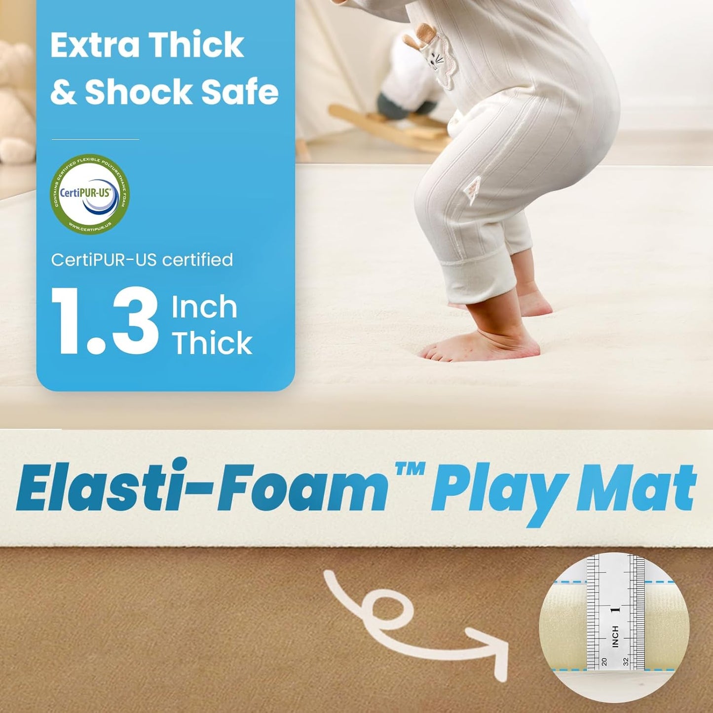 1.3" Thick Baby Play Mat for Floor, 28x72 Foam Tummy Time Mat, Padded Support Soft Plush Bedside Rugs for Infant Kids Toddler Crawling Kick Activity (Ivory)