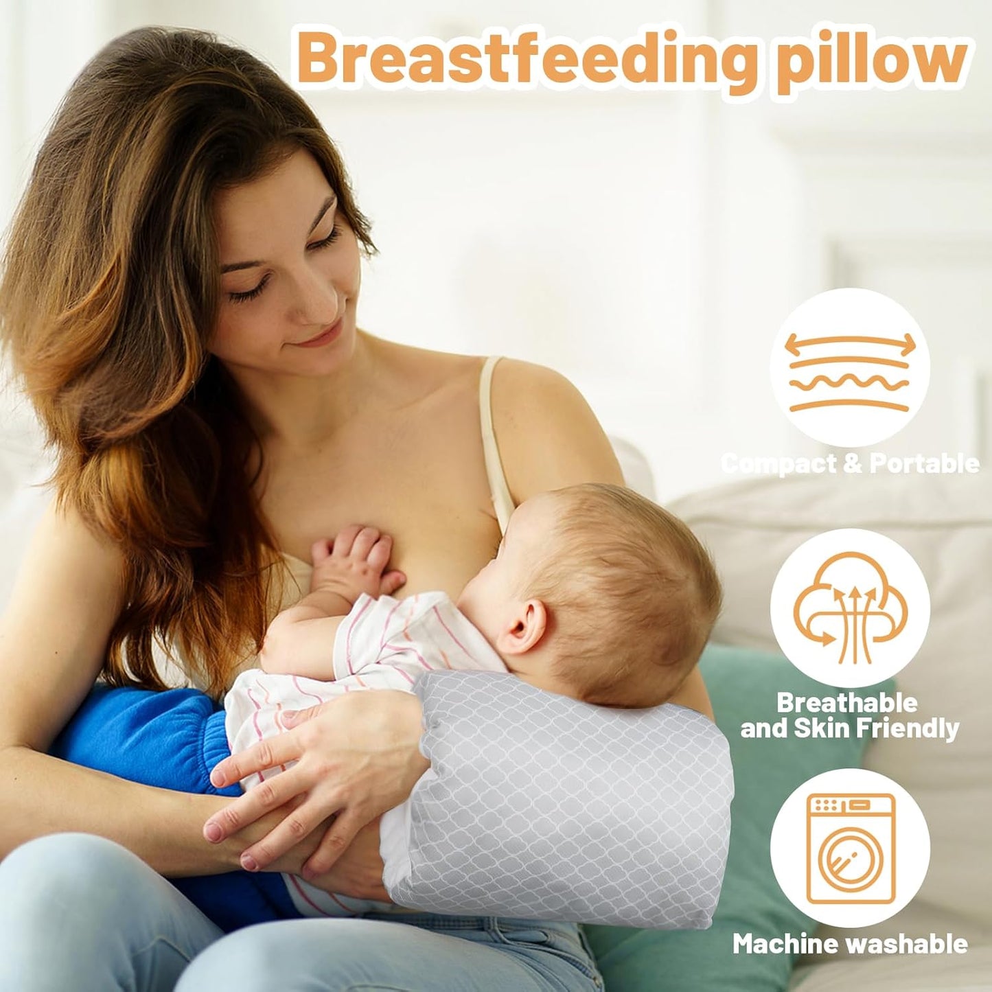 KAKIBLIN Baby Feeding Arm Pillow,Baby Nursing Arm Breastfeeding Pillows Support for Newborn Mom and Babies,Portable and Washable,Ergonomic Nursing arm Pillow for Feeding Newborn(White Cloud)