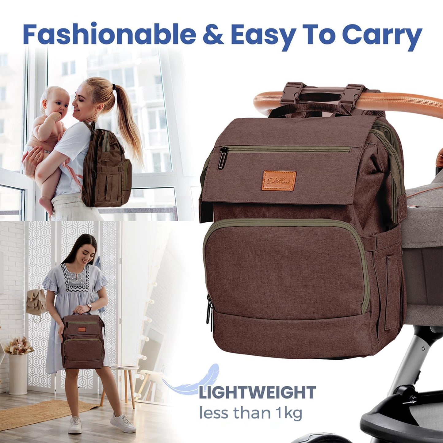 PILLANI Baby Diaper Bag Backpack - Large Bag for Boys & Girls, Waterproof Diaper Backpack - Travel Diaper Bags w/Changing Pad, Baby Registry Search & Shower Gifts - Essentials Must Haves Newborn Stuff