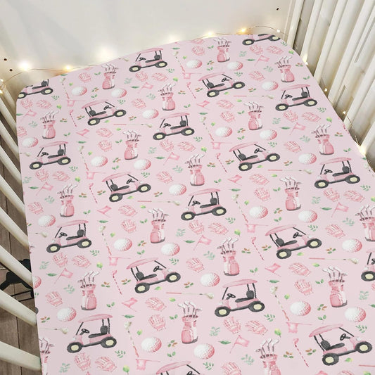 Golf Baby Crib Sheets for Boy Girl 28"x52" Sports Golfing Soft Stretchy Fitted Crib Mattress Cover Golf Lovers Gift Nursery Baby Sheet for Standard Crib and Toddler Bed Mattress Pink