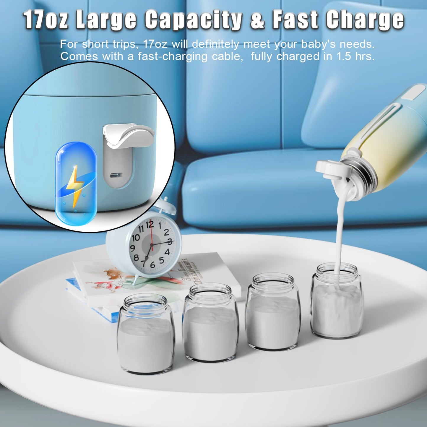 Portable Bottle Warmer, Travel Formula Milk Warmer for Baby, 17oz Water Warmer On The Go with 3min-Rapid-Heat Fast Charge Cordless Formula Warmer Temp Control Baby Travel Essential Xams Gift