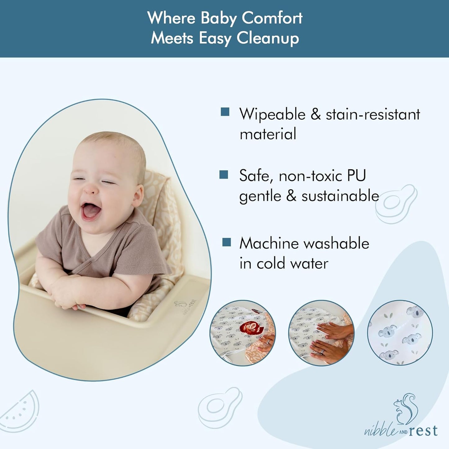 Nibble and Rest Highchair Cushion Cover for Inflatable Cushion, Compatible for IKEA Antilop Highchair,Accessories Stain-Proof and Wipeable Cover (Cushion NOT Included)(Sand Savannah)