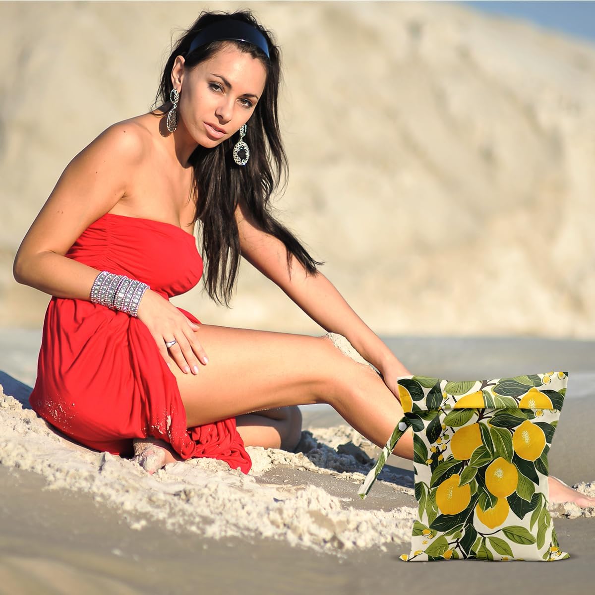 Summer Lemon Wet Bag 12x10 Inch, Rustic Lemon Waterproof Travel Laundry Bags, Washable Reusable Wet Dry Bag for Swimsuit Beach Diapers Dirty Yoga Gym Clothes, Plant Gifts for Women Friend
