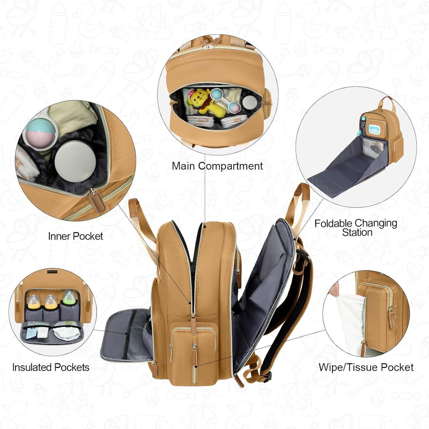 Diaper Bag Backpack with Changing Station, Baby Diaper Bag Organizer for Moms Dads Large Baby Changing Bags