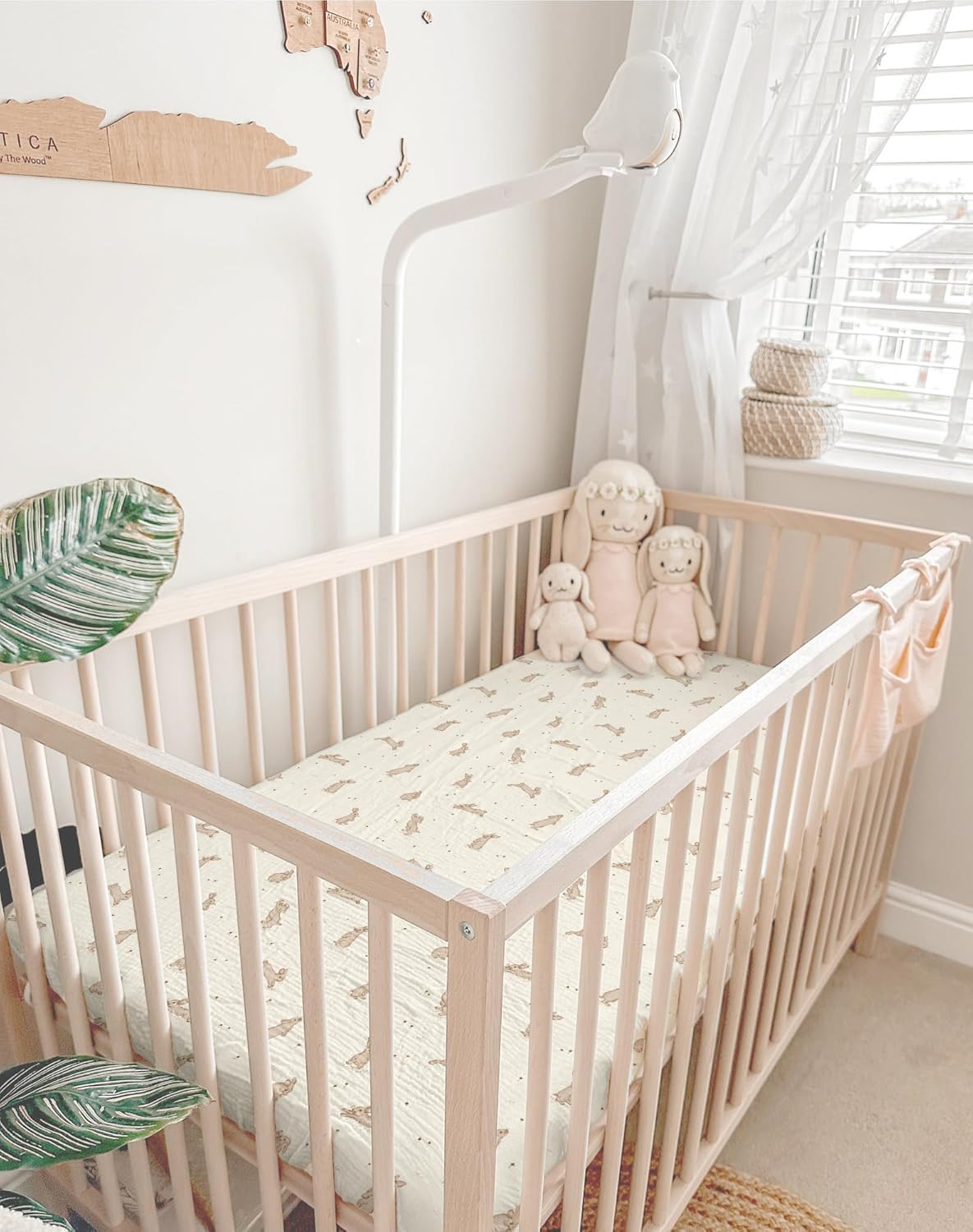 Crib Sheets for Baby Boy Girl 2 Pack, Fitted Crib Mattress Sheet 28" x 52", Muslin Toddler Bedding with Neutral Style, Nursery Bedding Essentials (Hopping Bunnies & Beige)