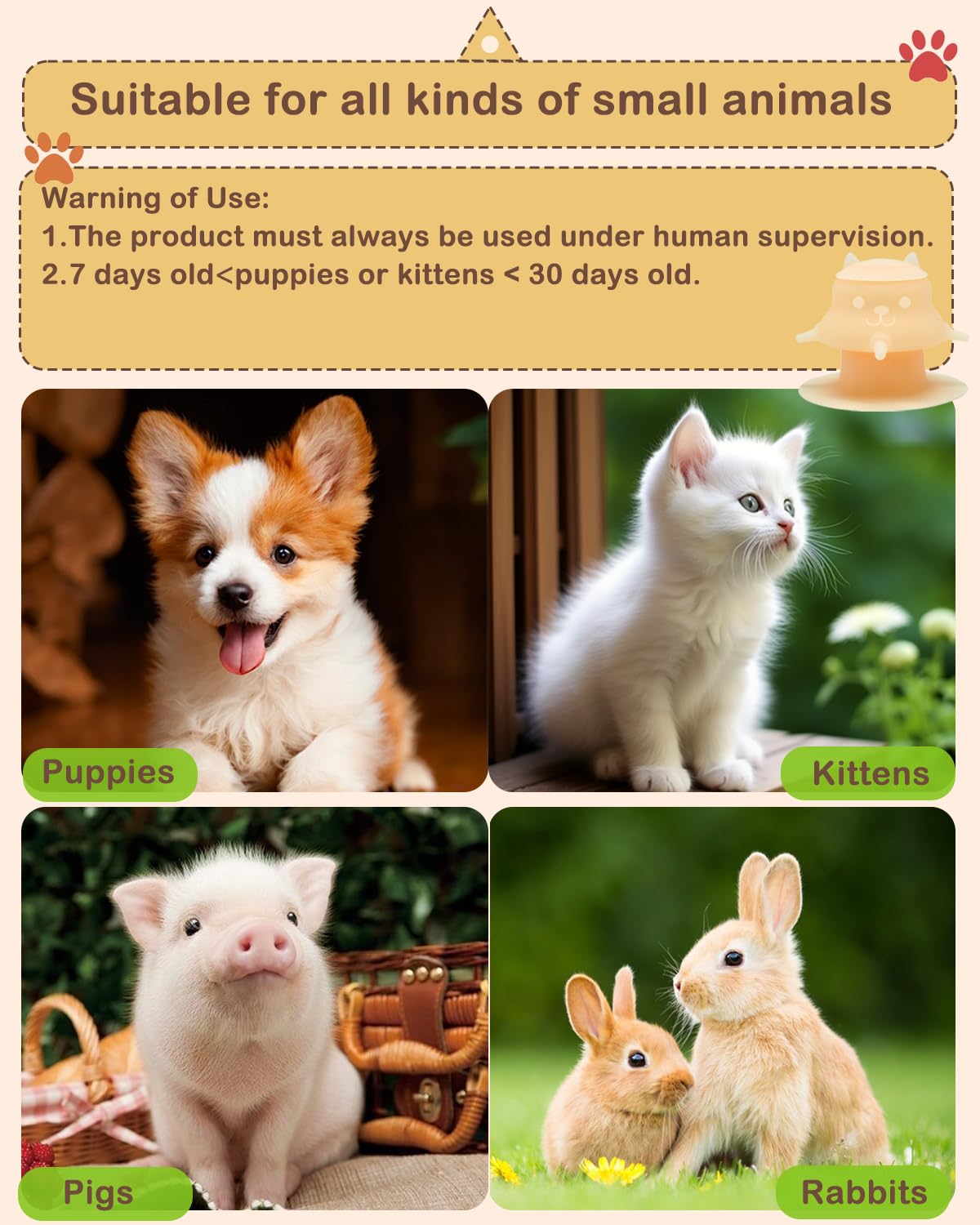 Puppy Bottles for Nursing Puppy Milk - 230ML Upgrade Puppy Feeder for Multiple Puppies, Kitten Bottle Feeding Kit,4 Nursing Nipples for Kittens,Puppies (Orange)