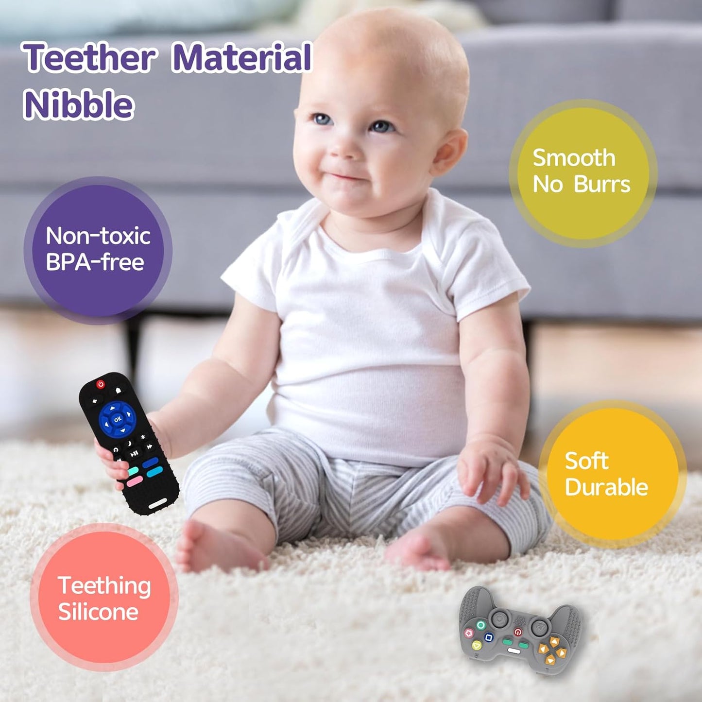 2 Pack Silicone Teethers for Babies 6-12 Months, Teething Toys for Babies 0-6 Months, Remote Teether for Baby, Sensory Toys for Babies,Toddler Infant Girl Boy Gifts