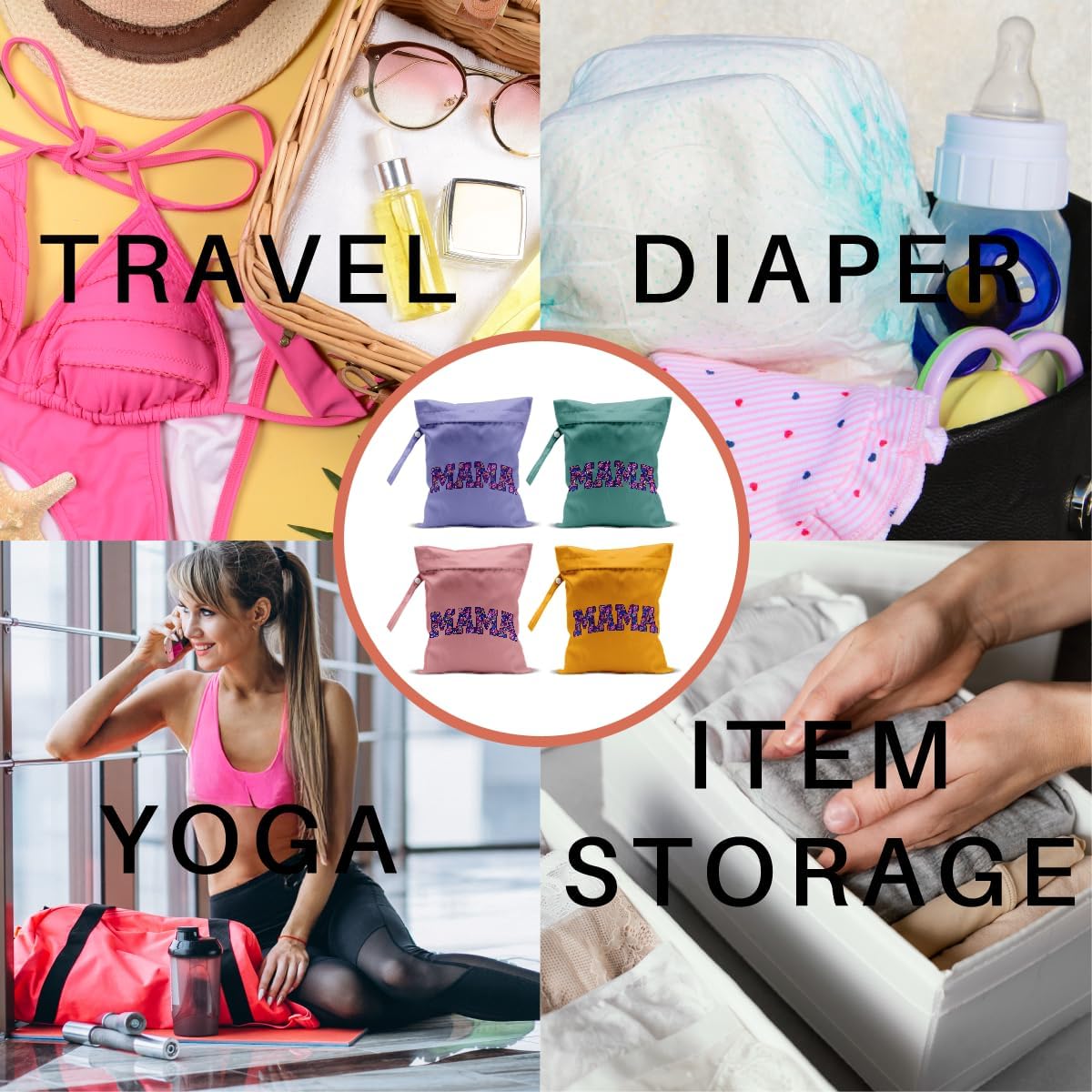 Gifts for New Mom, Mama New Mom Gifts 4 Pack Cute Wet Bag Waterproof Reusable Wet Dry Bag for Swimsuit Clothes Diaper Travel Beach Pool Gym Toiletries Cruises Birthday Camping Postpartum Christmas