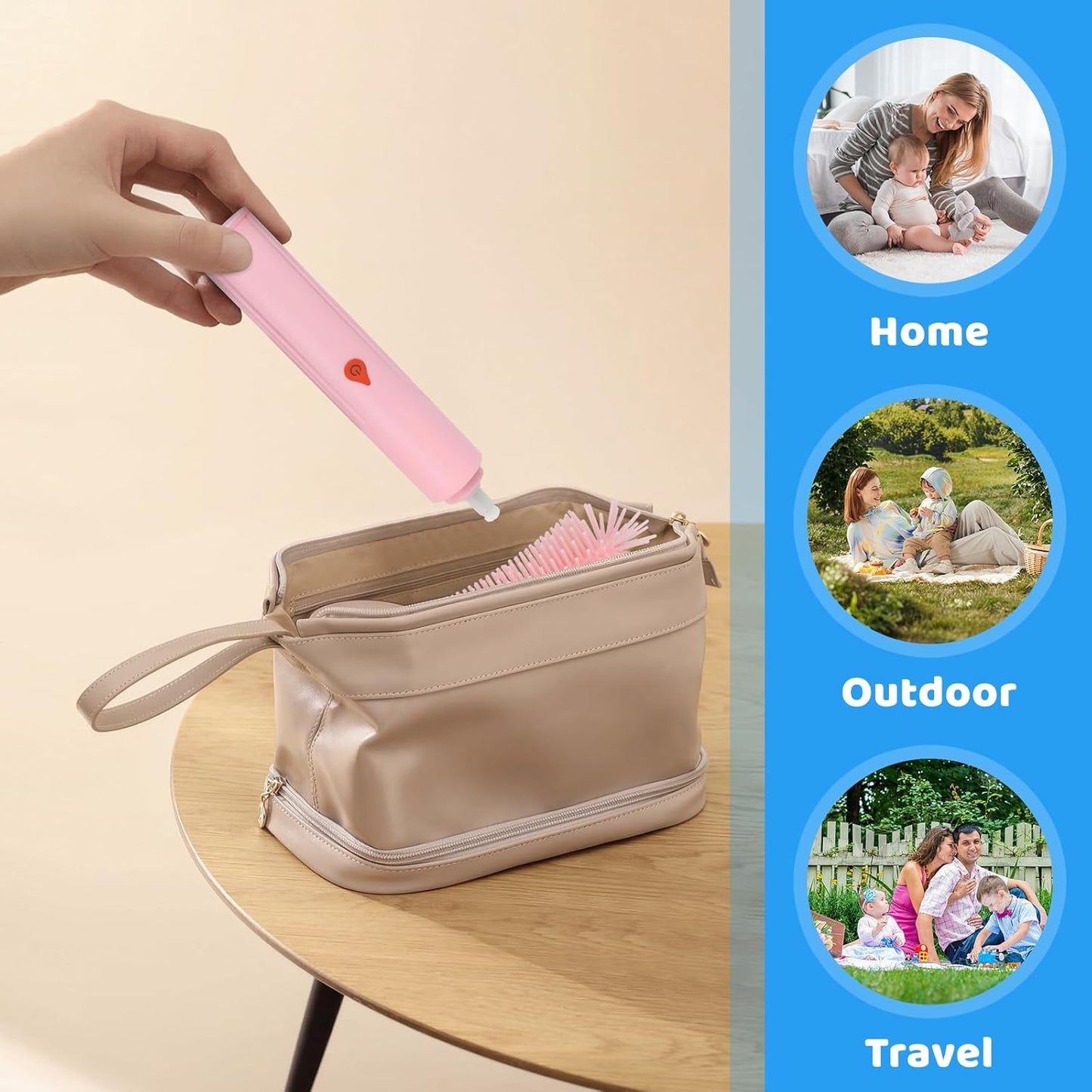 Electric Bottle Brush Cleaner, Bottle Brush Cleaner Baby with Nipple/Straw Cleaner Brush and Replaceable Silicone Bottle Brush, Waterproof Electric Bottle Cleaner, 2 Modes & 360° Rotation, Pink