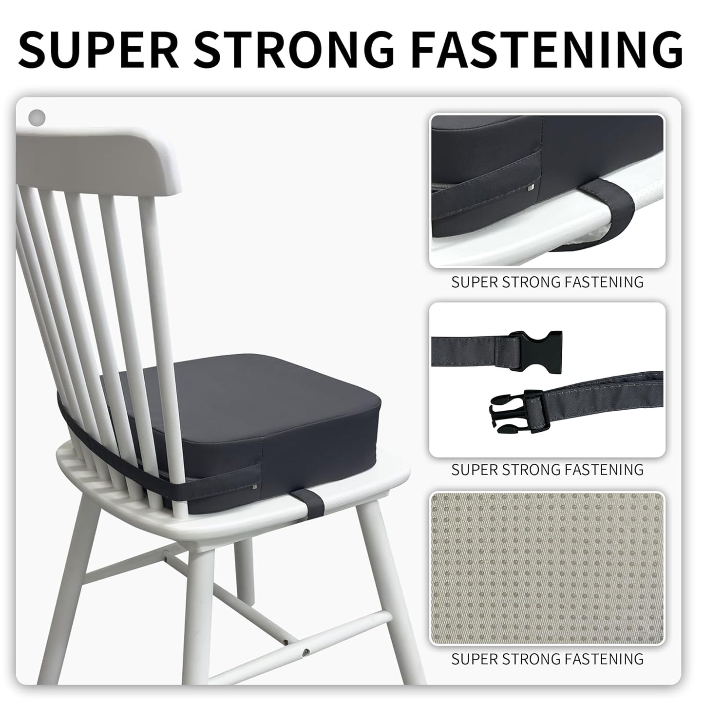 Toddler Booster Seat for Kitchen Chair, 3.5" Oxford Foam Cushion, Non-Slip Base, Adjustable Straps, Portable Dining Booster for Self-Feeding Toddlers at Home or on The Go (Dark Grey)