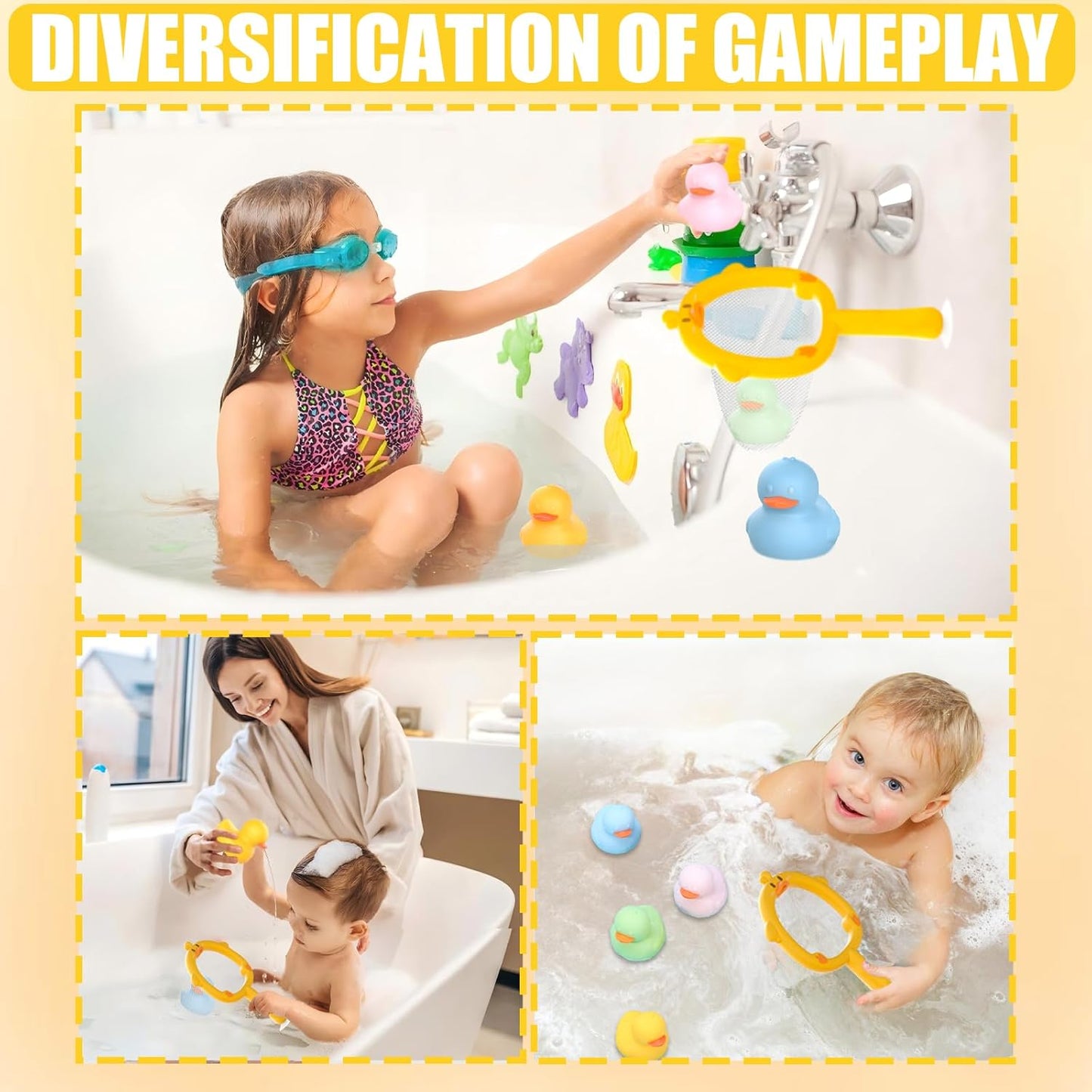 6-Piece Bath Toys Mold Free Rubber Duck for Toddlers 1-3 | Sensory Floating Ducks with Storage Bag for Bathtub, Beach, Shower, Tub, Kids Boys Girls