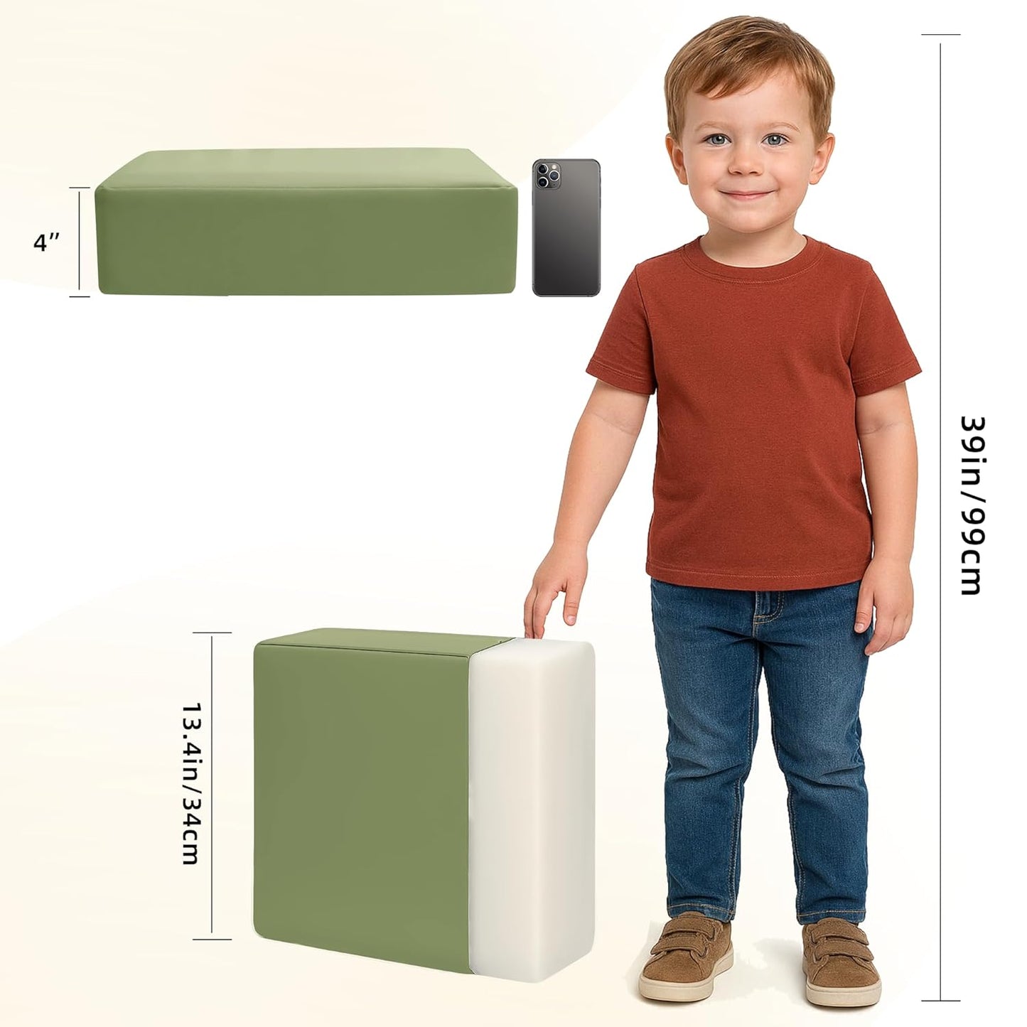 Toddler Booster Seat for Dining Table, 2 Elastic Seat Belts,Anti Scratch PU Skin-Friendly, Waterproof,Anti-Wrinkle, Detachable Non-Slip Bottom - Green