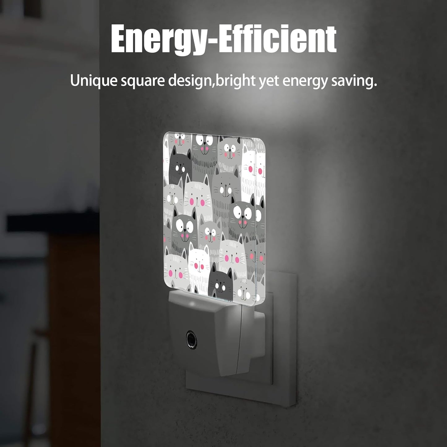 Gray Cartoon Cat Night Light Plug in Wall Lamp Smart Dusk to Dawn Sensor for Home Decorative, Kids Room Bedroom Bathroom Kitchen Hallway Gifts