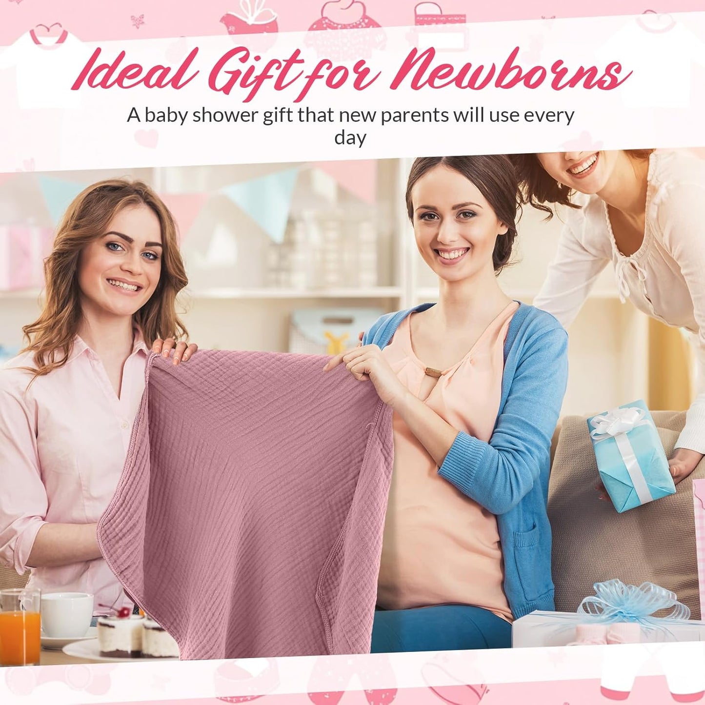 6 Pcs Muslin Hooded Bath Towels Washcloths and Bibs Set, Muslin Cotton Baby Towels Absorbent Hooded Blanket Towel Infant Bibs for Boys Girls Newborn Infant Essentials(Pink,Rose)