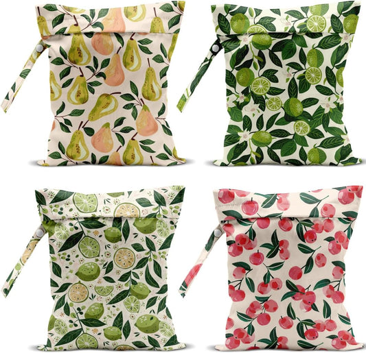 4 Pack Cute Fruit Wet Bag Waterproof Washable Reusable Wet Dry Bag for Swimsuit Dirty Clothes Bathing Cloth Diaper Travel Beach Pool Yoga Gym Toiletries Travel Beach Essentials Pear Lemon Peach