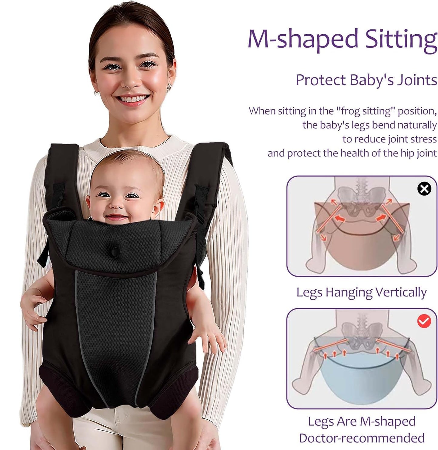 Ergonomic Baby Carrier with Adjustable Strap,4-in-1 Newborn to Toddler Carrier,Breathable Mesh Baby Carrier for Summer,Compact for Travel & Outdoor Adventures,Ideal for Infants 0-3 Years