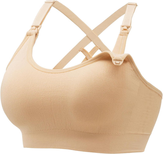 Angelhood Nursing Bras for Breastfeeding, Seamless Nursing Sports Bra Medium Impact Support Maternity Bras for Pregnancy