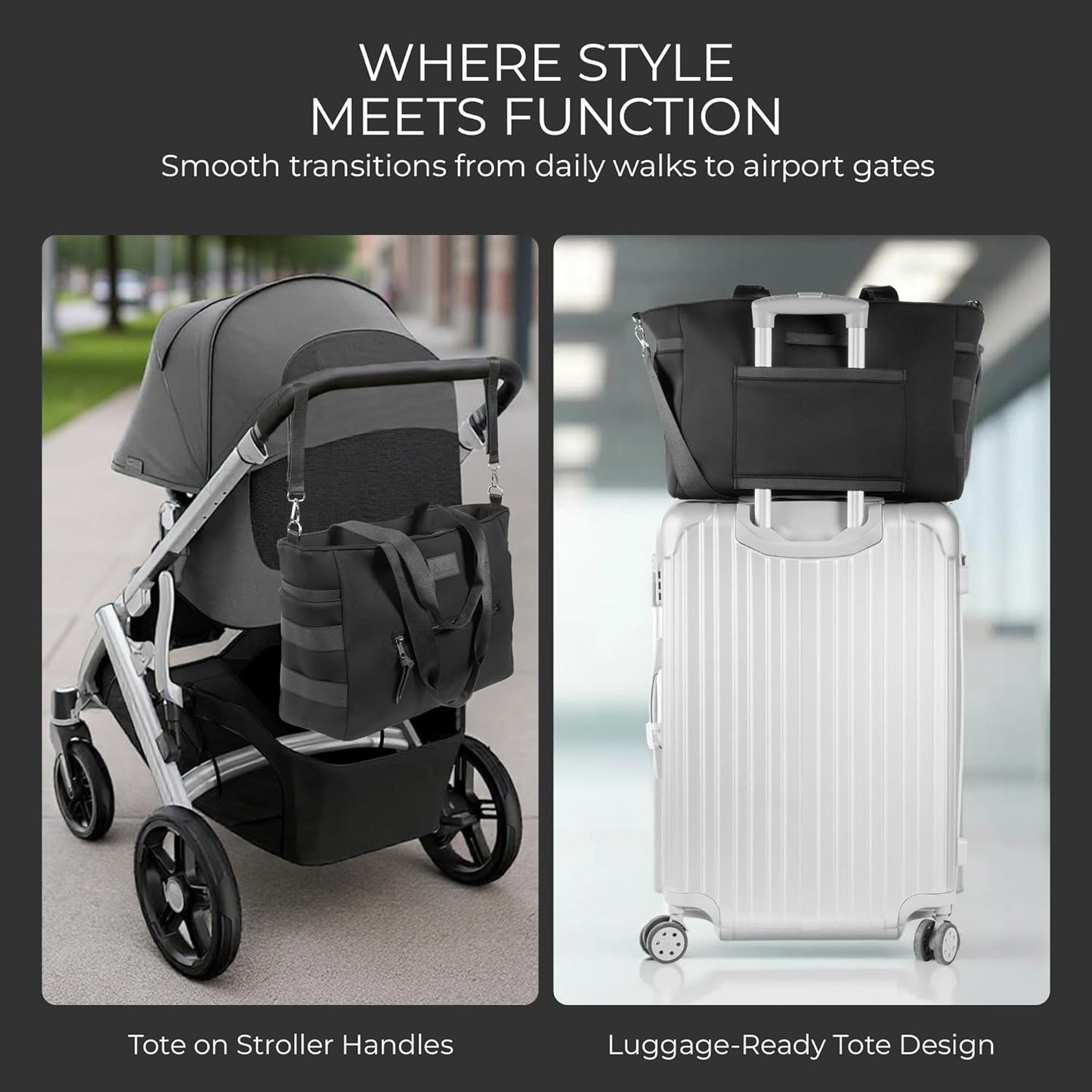 A + S Luxxe Diaper Bag Tote – Stylish, Large Baby Bag with Stroller Straps, Insulated Pockets, Changing Mat & Waterproof