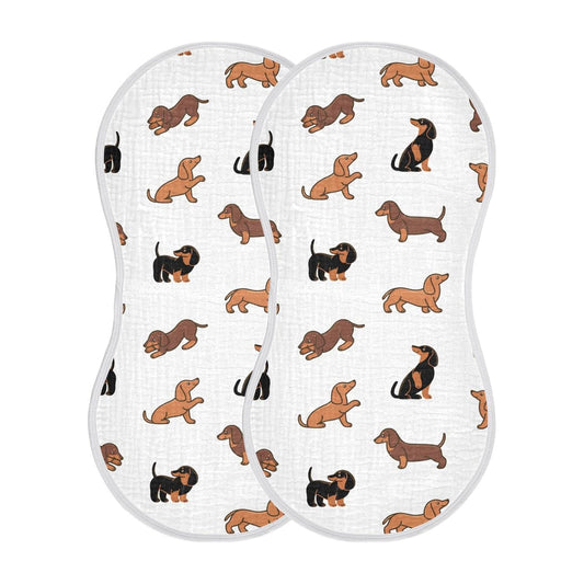 Muslin Baby Burp Cloths Set of 4, Soft Absorbent Cute Dogs Dachshunds Muslin Washcloths, Bibs, Face Towel for Newborn Boys Girls, 22 x 11 Inch