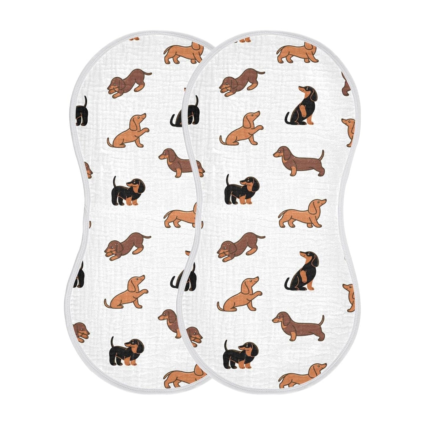 Muslin Baby Burp Cloths Set of 2, Soft Absorbent Cute Dogs Dachshunds Muslin Washcloths, Bibs, Face Towel for Newborn Boys Girls, 22 x 11 Inch