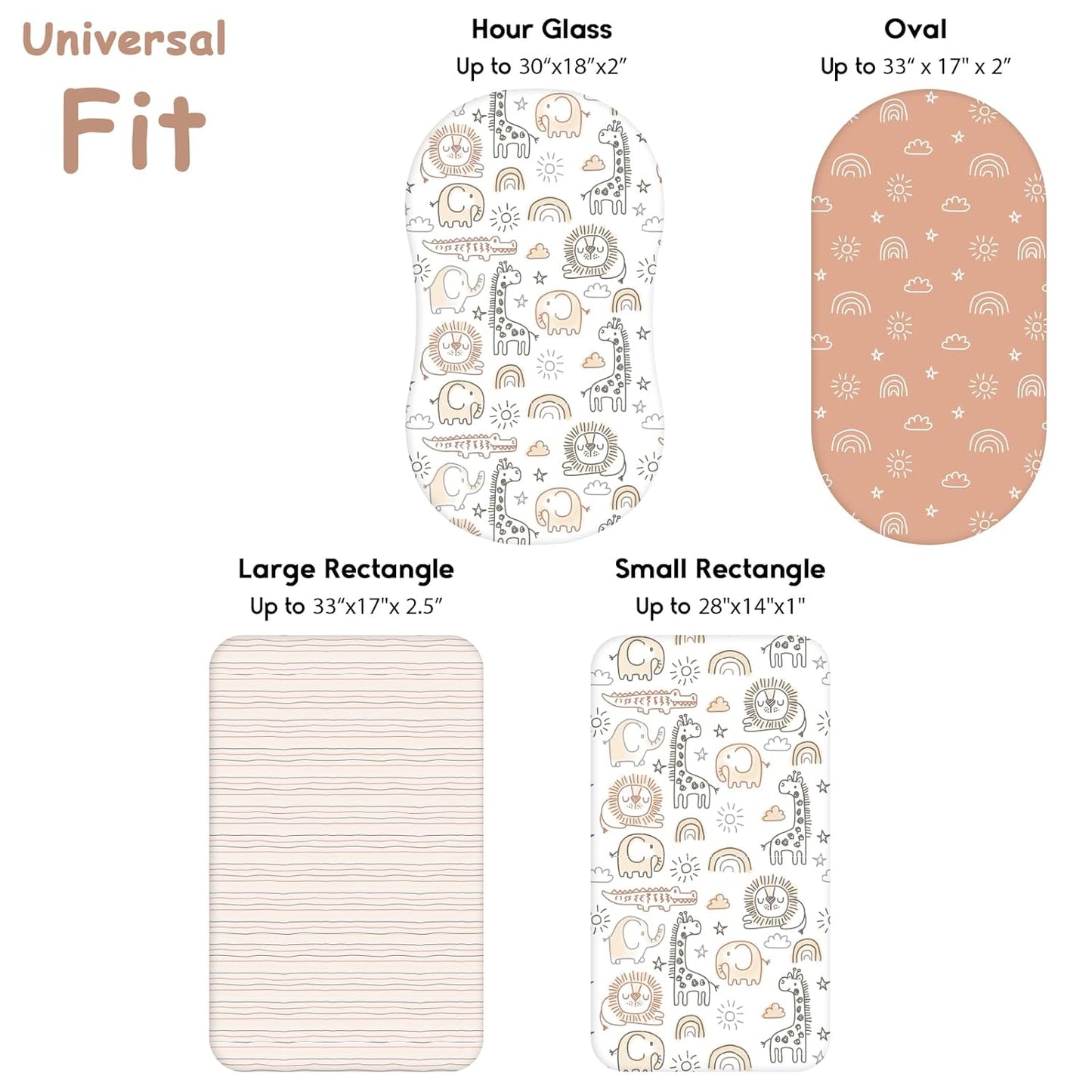 Yoofoss Bassinet Sheets Baby Girl Boy, Fitted Bassinet Sheet Set 2 Pack Universal Fit for Cradle Moses Basket Oval Rectangle Round Hourglass Mattress,Soft Breathable (Brown+Giraffe)