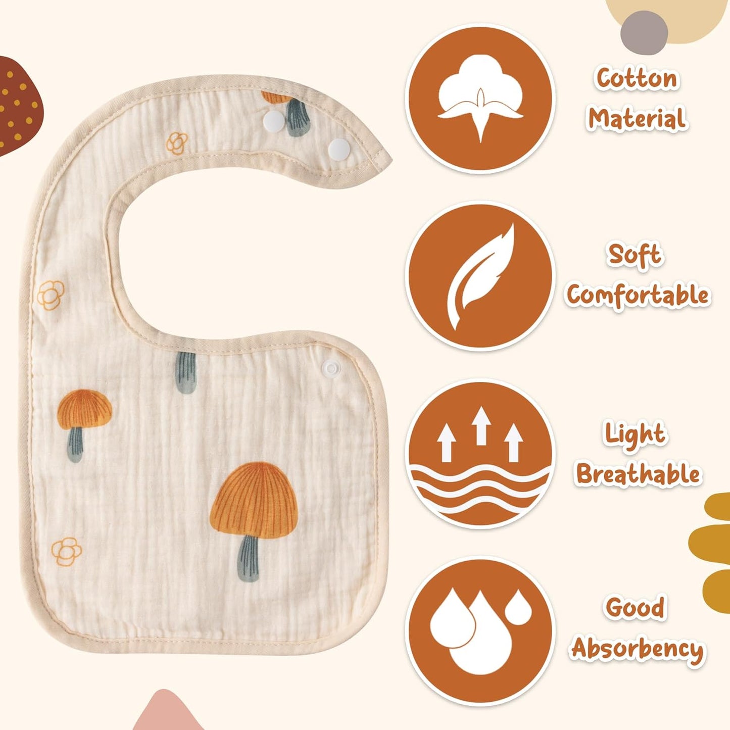 Zainpe 6Pcs Snap Muslin Cotton Baby Bibs Rabbit Bear Sheep Pattern Bandana Drool Cloths Soft Absorbent Adjustable Burp Cloth Feeding Bib for Newborns Girls Boys Toddlers Teething Eating 0 to 36 Months