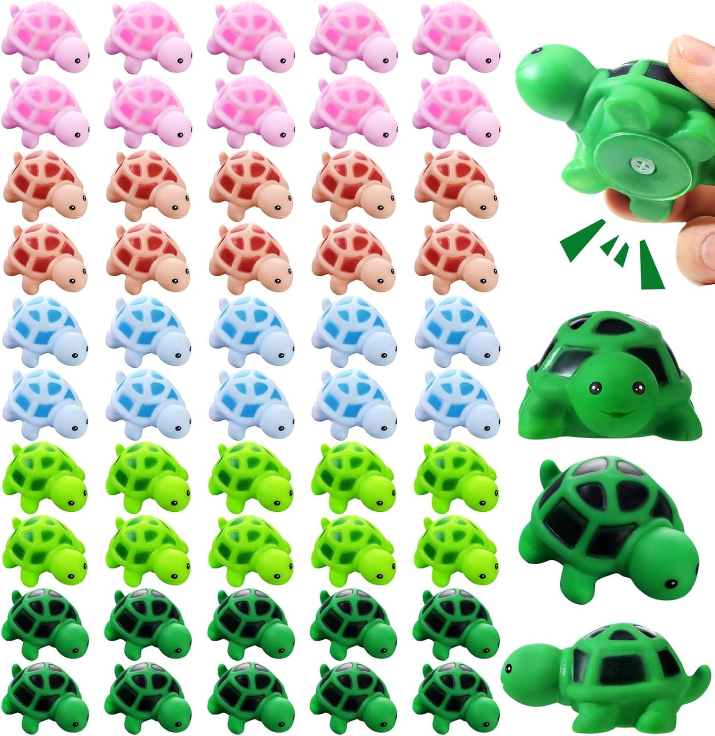 Syhood 50 Pcs Mini Rubber Turtle Bath Accessories Screaming Sound Rubber Turtles in Bulk Bathtub Turtles Squeaky Bath Turtle for Shower Birthday Party Decor (Multi Color)