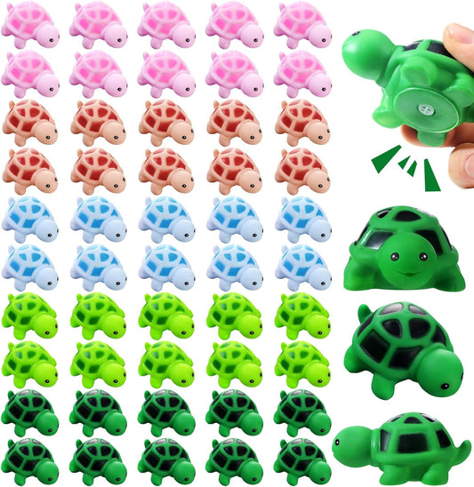 Syhood 50 Pcs Mini Rubber Turtle Bath Accessories Screaming Sound Rubber Turtles in Bulk Bathtub Turtles Squeaky Bath Turtle for Shower Birthday Party Decor (Multi Color)