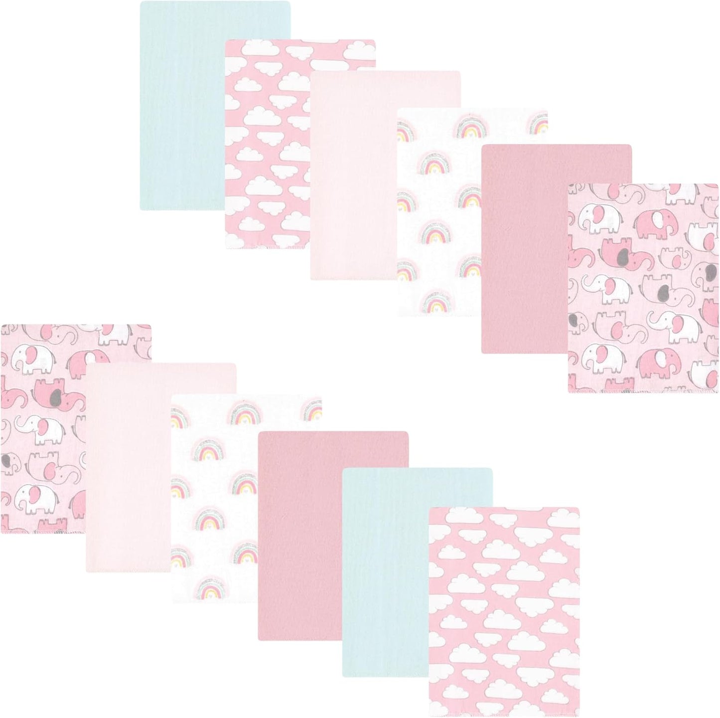 Luvable Friends Hudson Baby Flannel Burp Cloths 12pk, Pink Elephant Parade