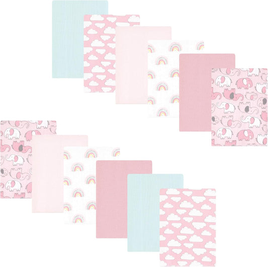 Luvable Friends Hudson Baby Flannel Burp Cloths 12pk, Pink Elephant Parade