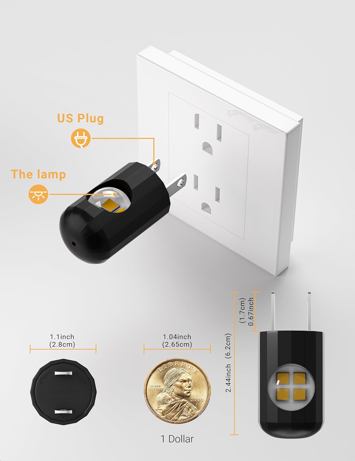 6 Pack LED Night Lights with Dusk to Dawn Sensor, 3000K Soft White, Plug in Wall Night Lights for Kids, Kitchen, Hallway, Bathroom, Bedroom,Non-Dimmable