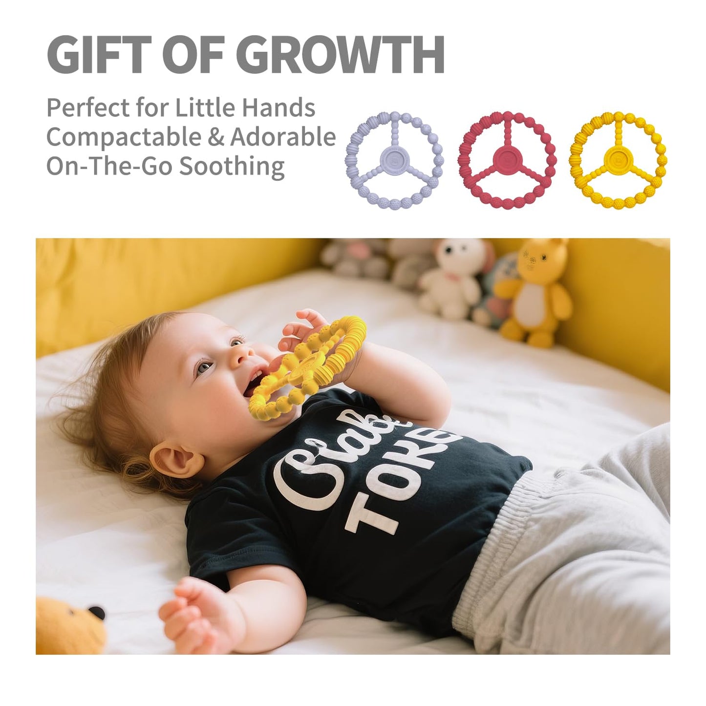 Baby Toys 6-12 Months, 3 Pack Silicone Teething Rings for Babies 0-6 months, Freezer Safe Ring Teethers 12-18 Months Essentials, Infant Teething Relief, Newborn Girl Easter Gifts (Lavender Yellow Red)