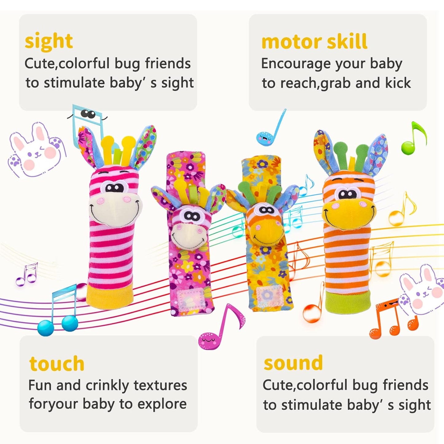 Wrist Rattles Baby Socks Baby Toys Set Soft Sensory Toys for Babies Cartoon Animal Rattles Sock Early Development Toy Baby Shower Birth Gift for Newborn Infant Baby Boy Girl 0 to 3 Years Old