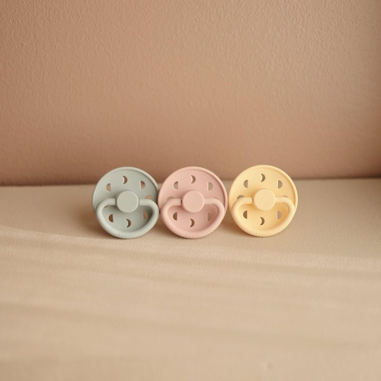 FRIGG Moon Natural Rubber Baby Pacifier | Made in Denmark | BPA-Free (Sage/Portobello, 0-6 Months) 2-Pack