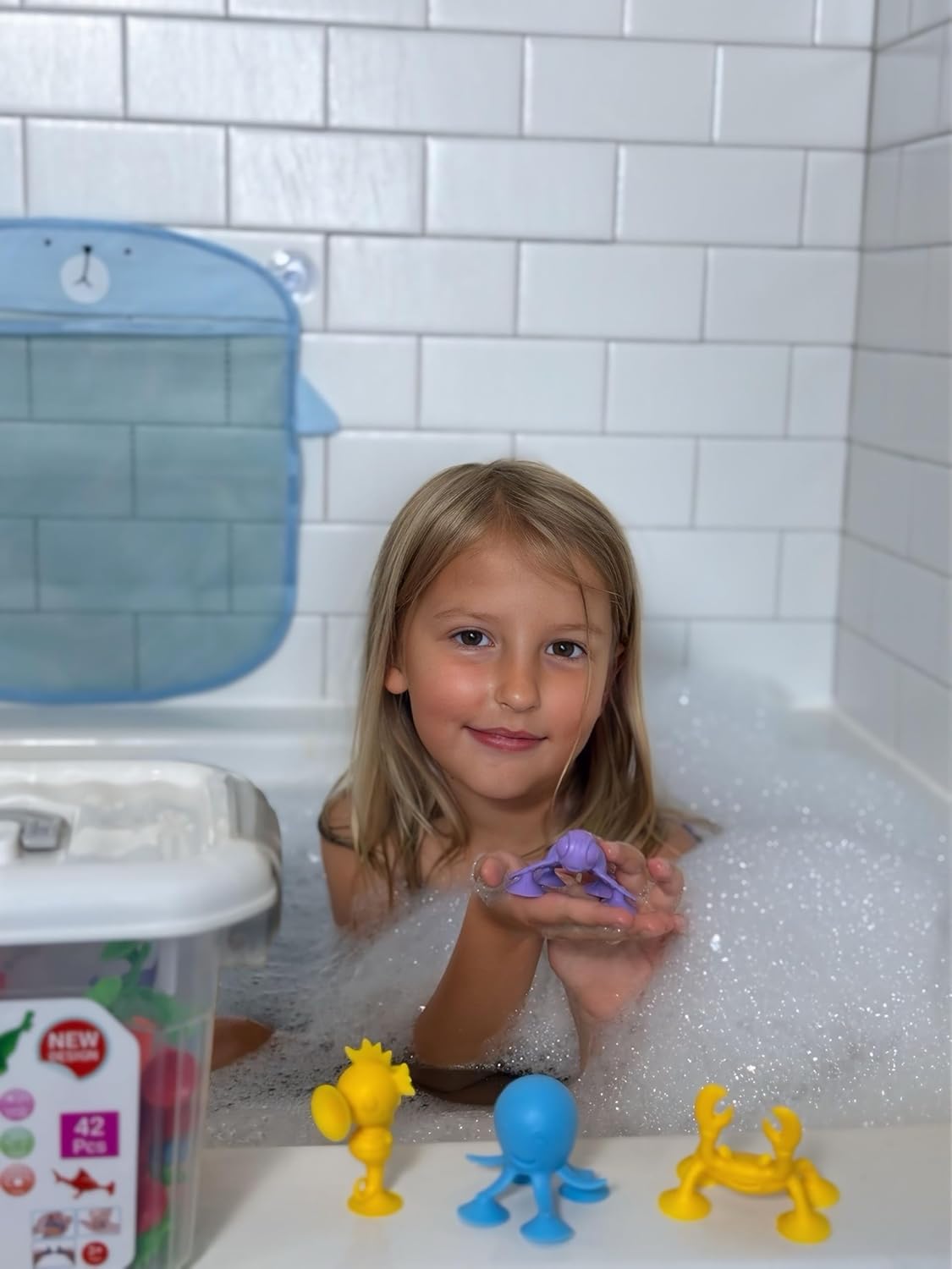 ODELA Genius Sucker Toys 42PCs Sea Animals Edition – Fun Colorful Toddler Bath Toy Animal Toys for Toddlers 1-3 – Safe and Durable Materials – Educational and Cute Designs – Ideal for Bath Time, Pool